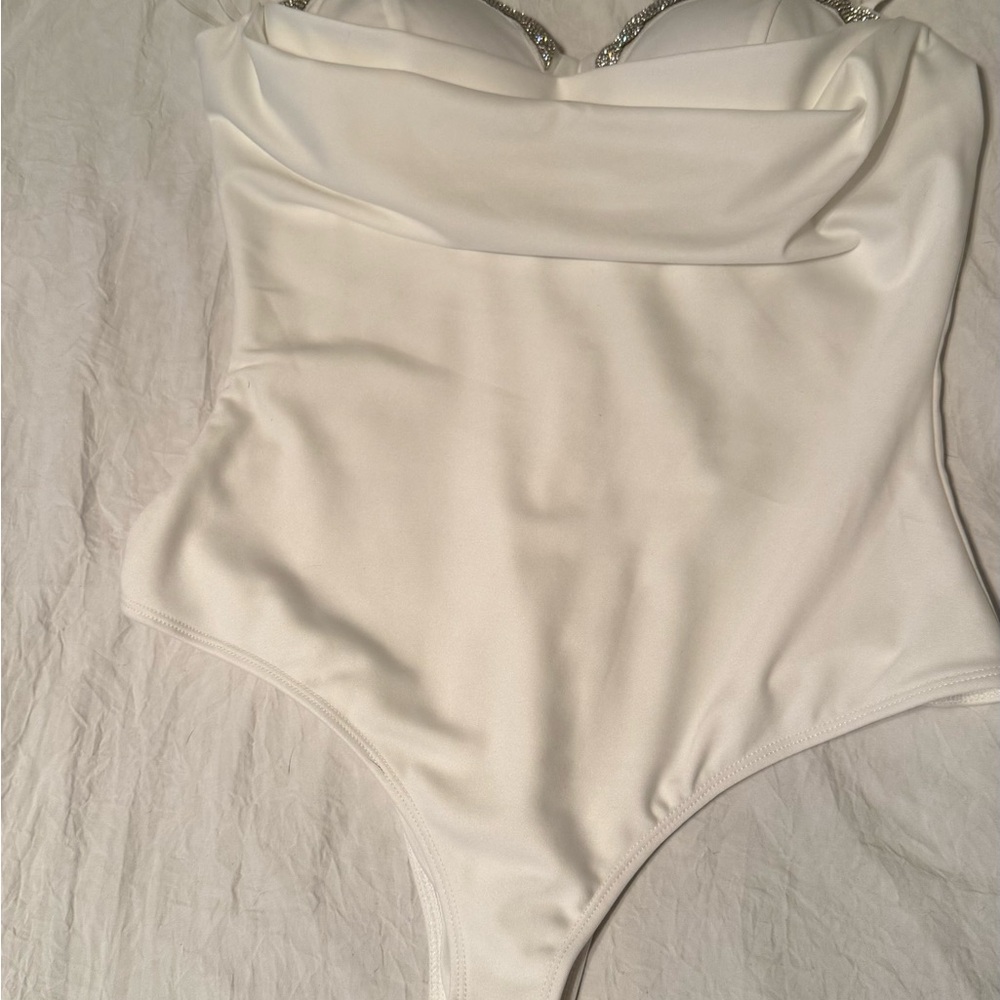 Fashion Nova White Rhinestone Bodysuit